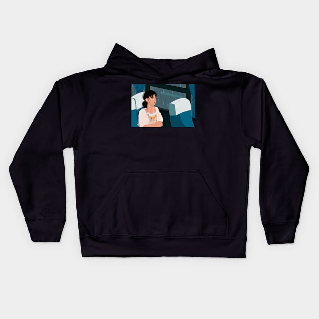 rainy day commute Kids Hoodie by maryeaahh